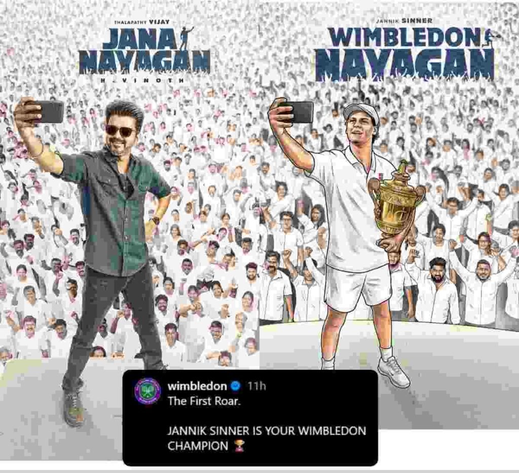 A first for Indian cinema: Wimbledon celebrates its legendary final by paying a tribute to Thalapathy Vijay's Jana Nayagan 1 Wimbledon, Thalapathy Vijay, Jana Nayagan, Indian Cinema, Jannik Sinner, Carlos Alcaraz, Anirudh Ravichander, KVN Productions, Venkat K. Narayana, Republic Day, Pongal 2026, First Roar, Indian film, cinema and sport, fan frenzy, historic tribute, film promotion, legendary final, Thalapathy Vijay's last film