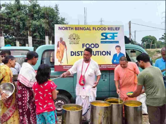 Screenshot 2025-10-11 192804 ISKCON, Sourav Ganguly Foundation, North Bengal Flood Relief, Siliguri, Food for Life, Humanitarian Aid, Flood Assistance, Bengal Floods 2025