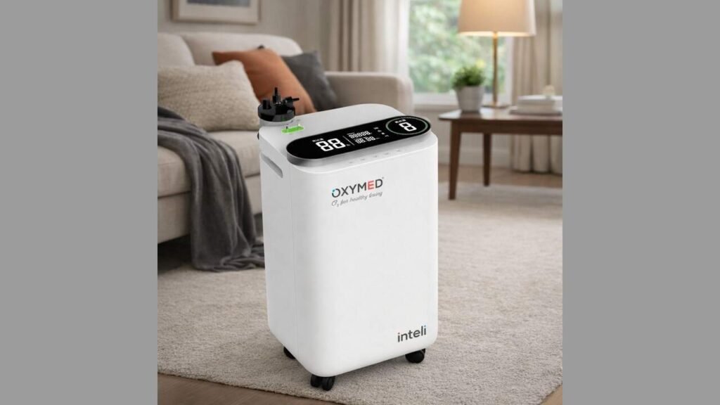 Oxymed Inteli 5 LPM, Oxymed Cure 5 LPM, Home oxygen concentrator India, Best 5 LPM oxygen concentrator, Auto-adjusting oxygen concentrator,Oxymed