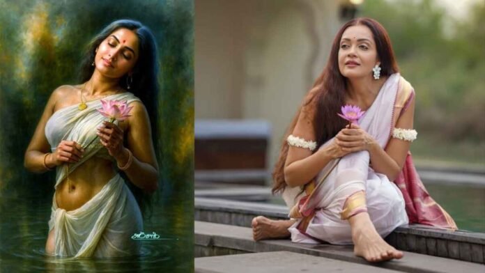 Sheena Chohan, Shakuntala, Raja Ravi Varma, Indian Mythology, Sheena Chohan Photoshoot, Bollywood Actress, Evolve Back Hampi, Indian Art Reimagined, Shakuntala Painting, Contemporary Indian Woman Sheena Chohan, Shakuntala, Raja Ravi Varma, Indian Mythology, Sheena Chohan Photoshoot, Bollywood Actress, Evolve Back Hampi, Indian Art Reimagined, Shakuntala Painting, Contemporary Indian Woman